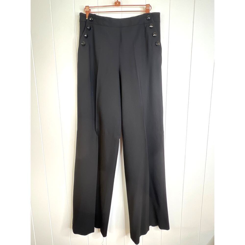 Milly New York Black Wide Leg Sailor‎ Button Detail 100% Wool Dress Pants Size 8